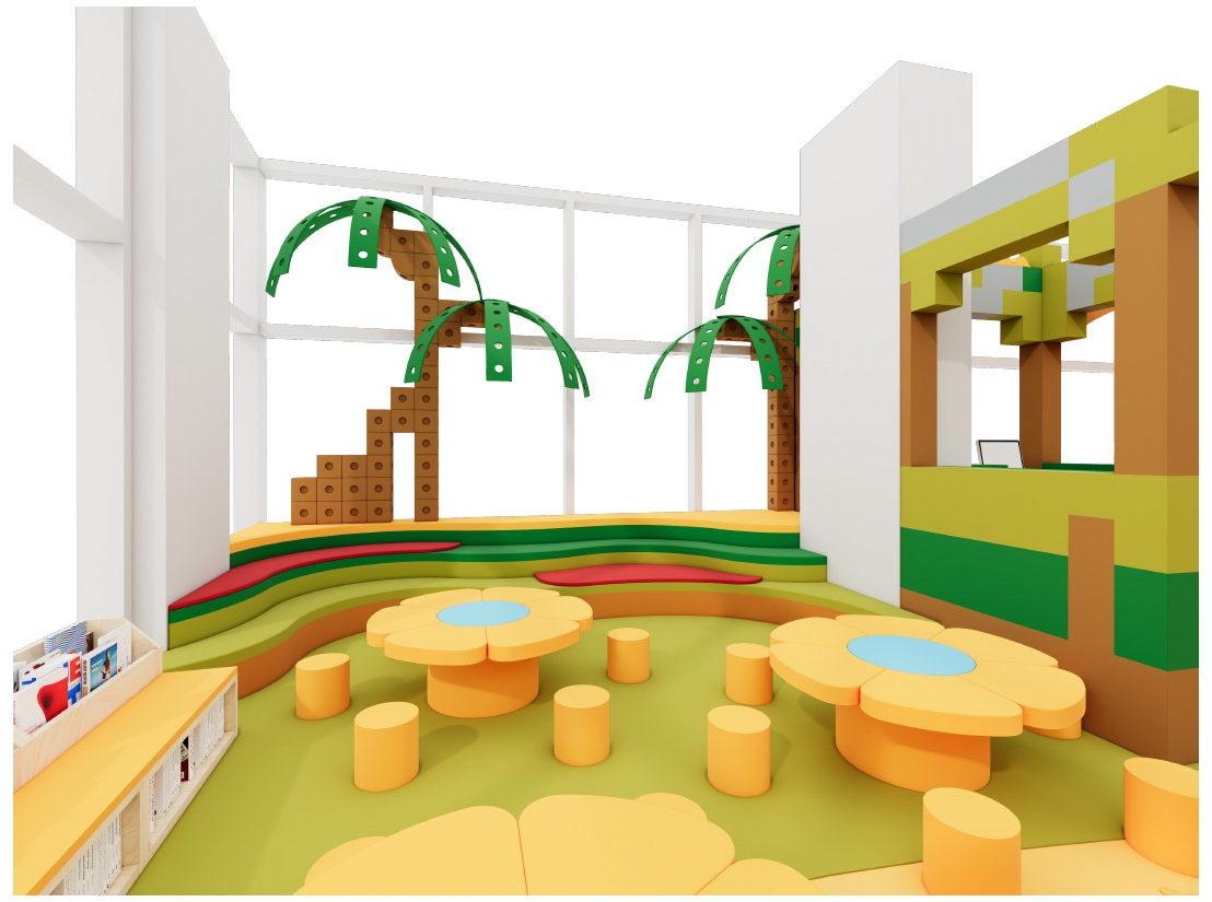 Seating area with palm-tree climbers